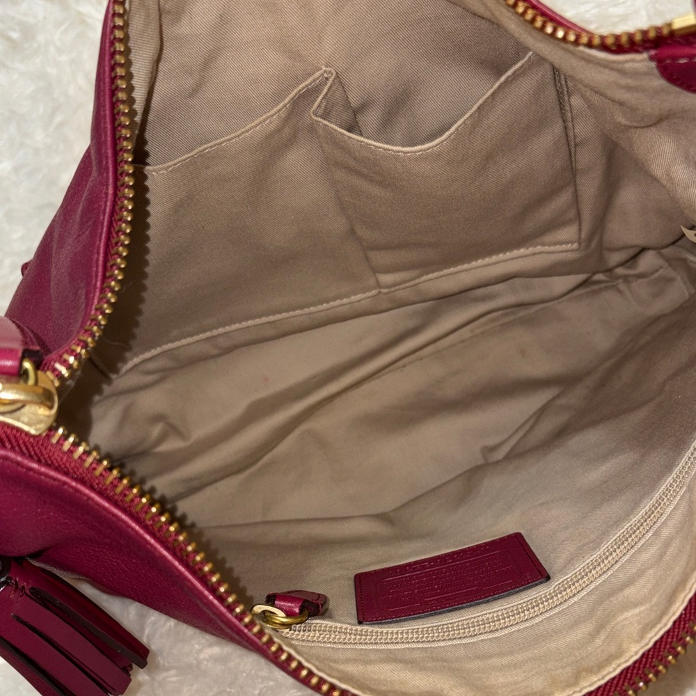 Coach Dark Red Leather Shoulder Bag with Tassels - Picture 9 of 10